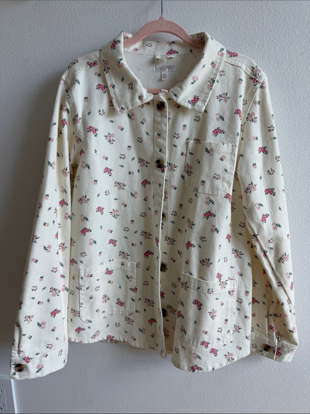 Tahari Cream Floral Button-Up Jean Jacket